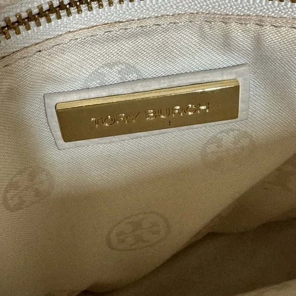 Tory Burch Cream Leather Serif T Crossbody Saddle Bag Purse - Picture 8 of 16